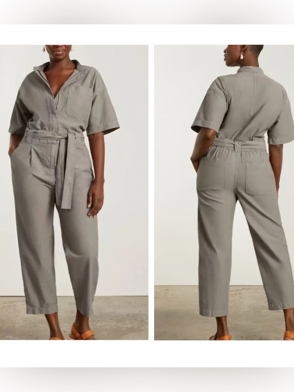 Everlane Organic Cotton Fatigue Short Sleeve Coverall Jumpsuit Sz 00 Brown Khaki
